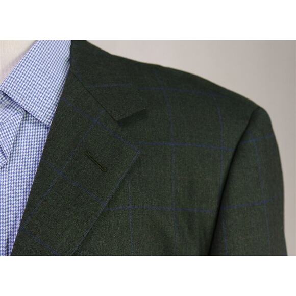 Ari Boston by R. Caruso Green w/ Blue Windowpane Wool Sportcoat Blazer 44R - Picture 4 of 9